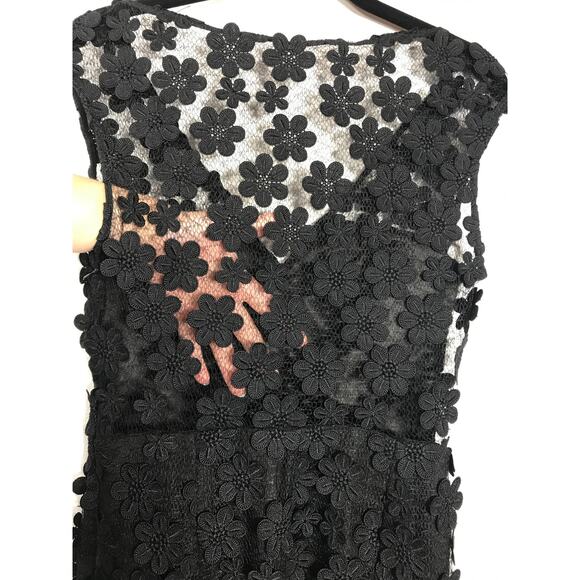 Milly Mari Floral Applique Sheath Lace Overlay Black Short Dress 4 LBD Cocktail - Picture 8 of 13